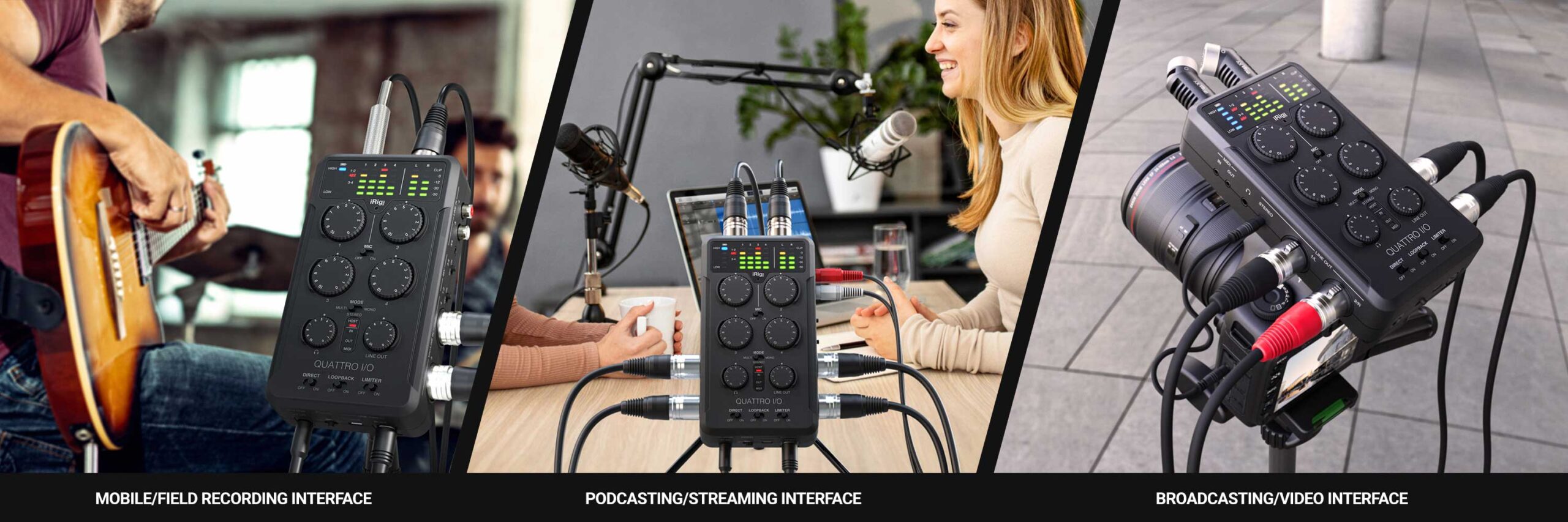 IK Multimedia iRig Pro Quattro I/O Deluxe Bộ Thiết bị chuyên nghiệp cao cấp - Thiết bị Quattro I/O + mic condenser + tai nghe + dây cáp