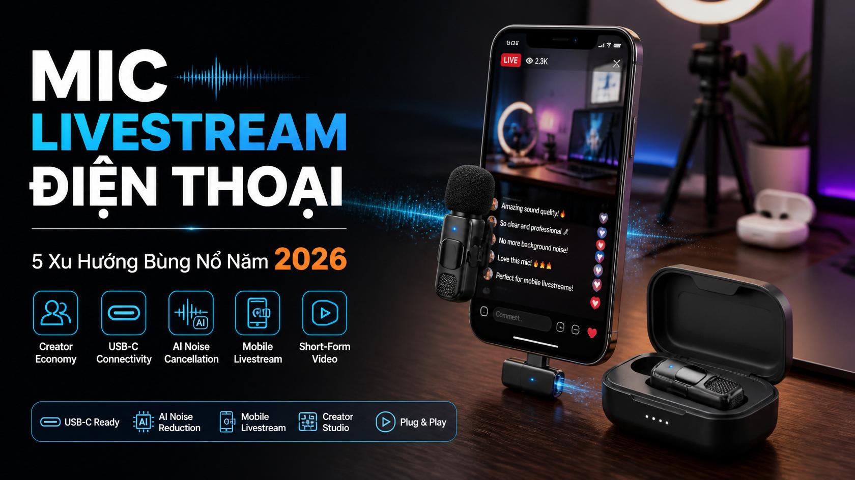 Mic Livestream điện thoại bùng nổ năm 2026: Xu hướng mới của nhà sáng tạo nội dung