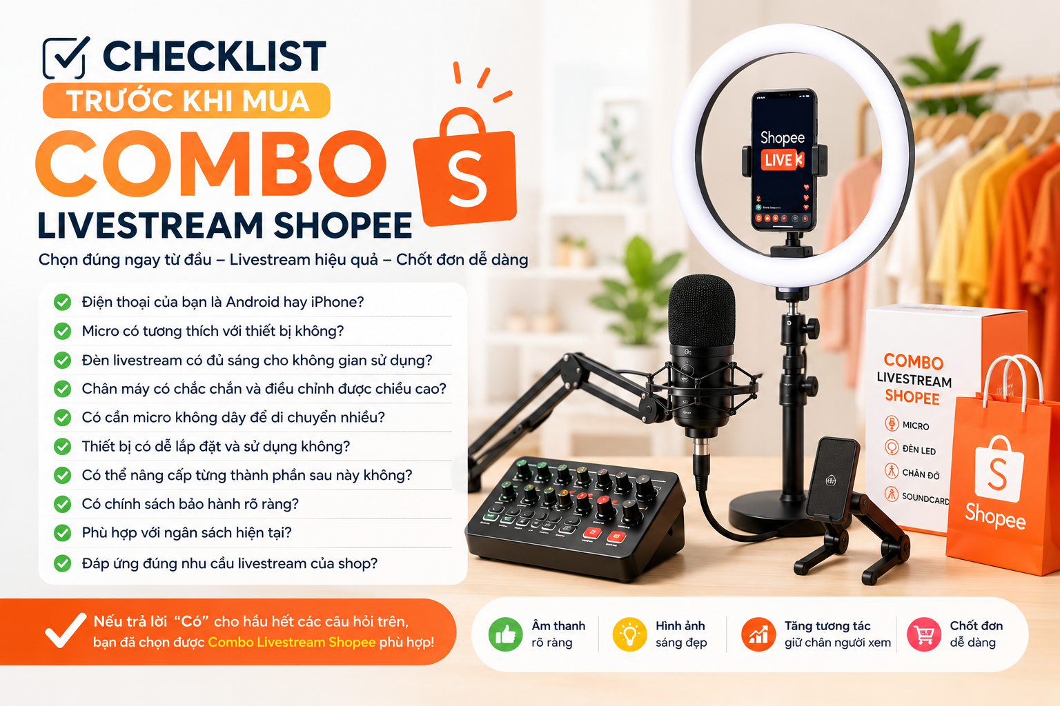 Combo Livestream Shopee gồm những gì? Hướng dẫn lựa chọn từ A–Z