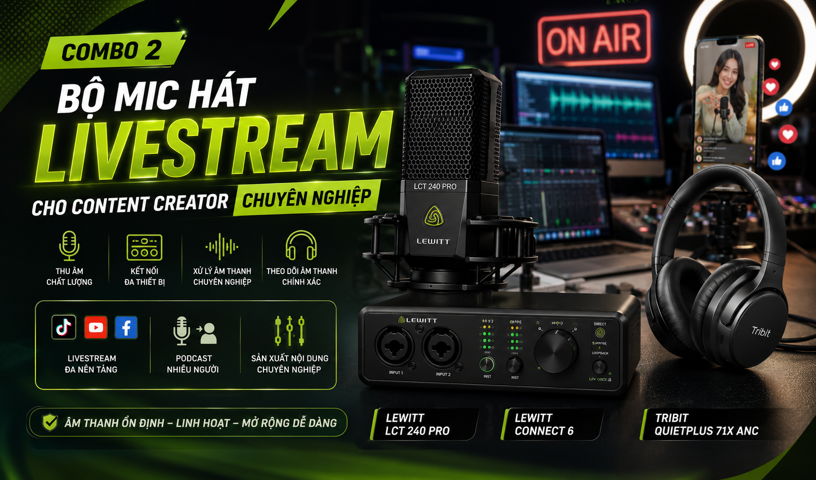 Combo 2 - Bộ mic hát livestream cho Content Creator chuyên nghiệp