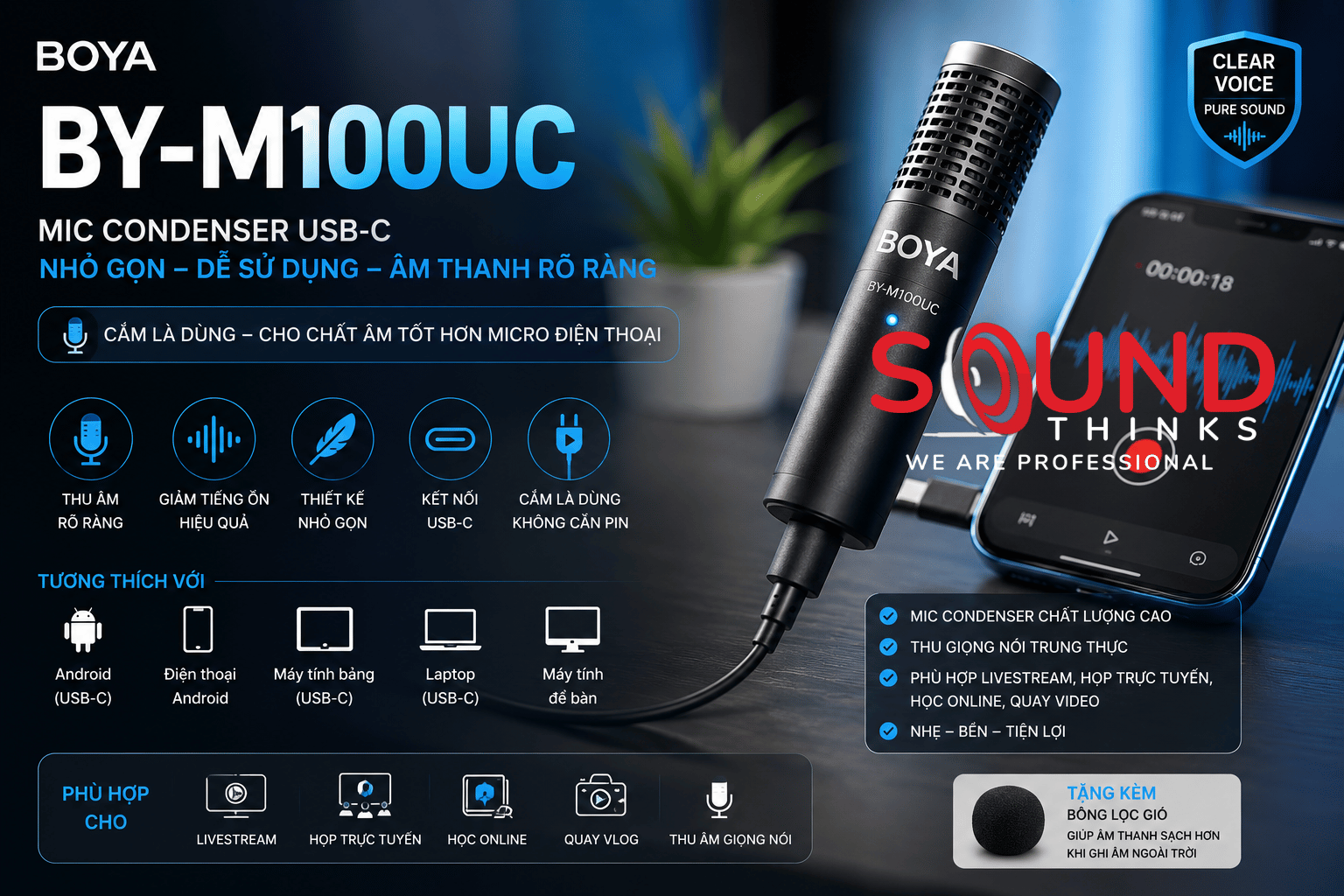 By-m100uc Mic Thu Âm Chuyên Nghiệp Cao Cấp Cho Điện Thoại