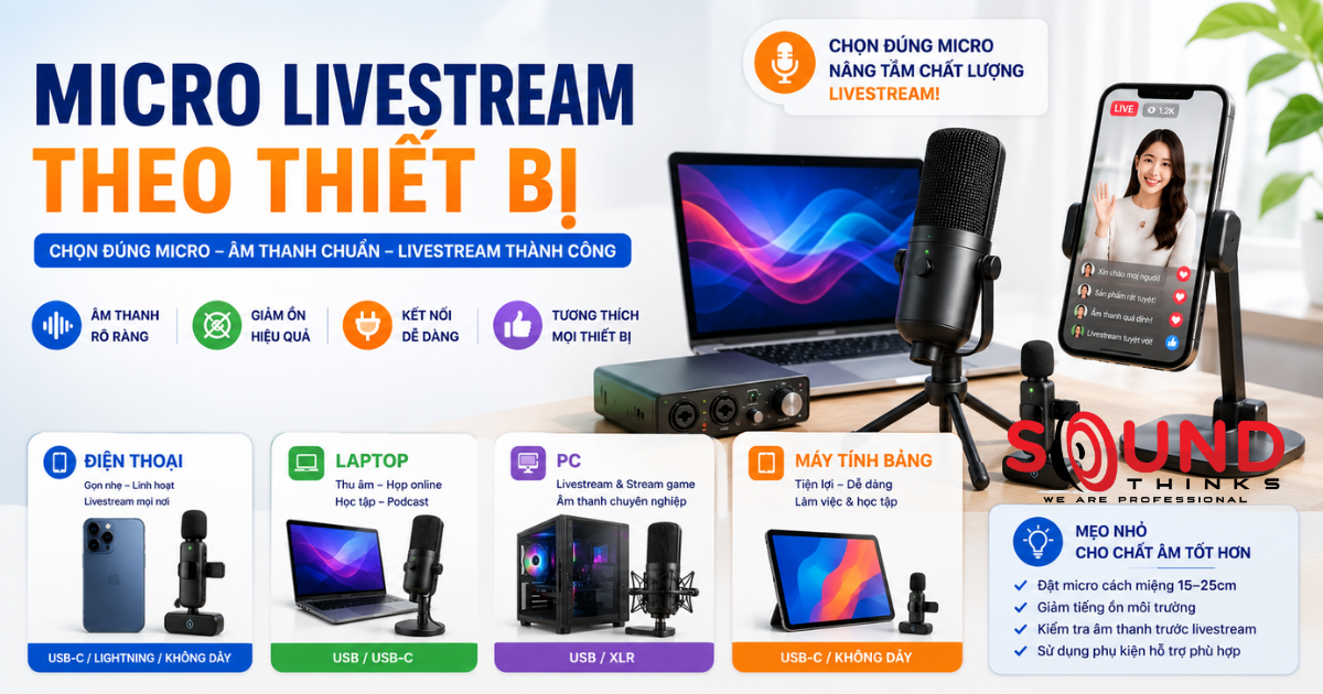 Micro livestream theo thiết bị: Cách lựa chọn phù hợp cho điện thoại, máy tính và máy ảnh năm 2026