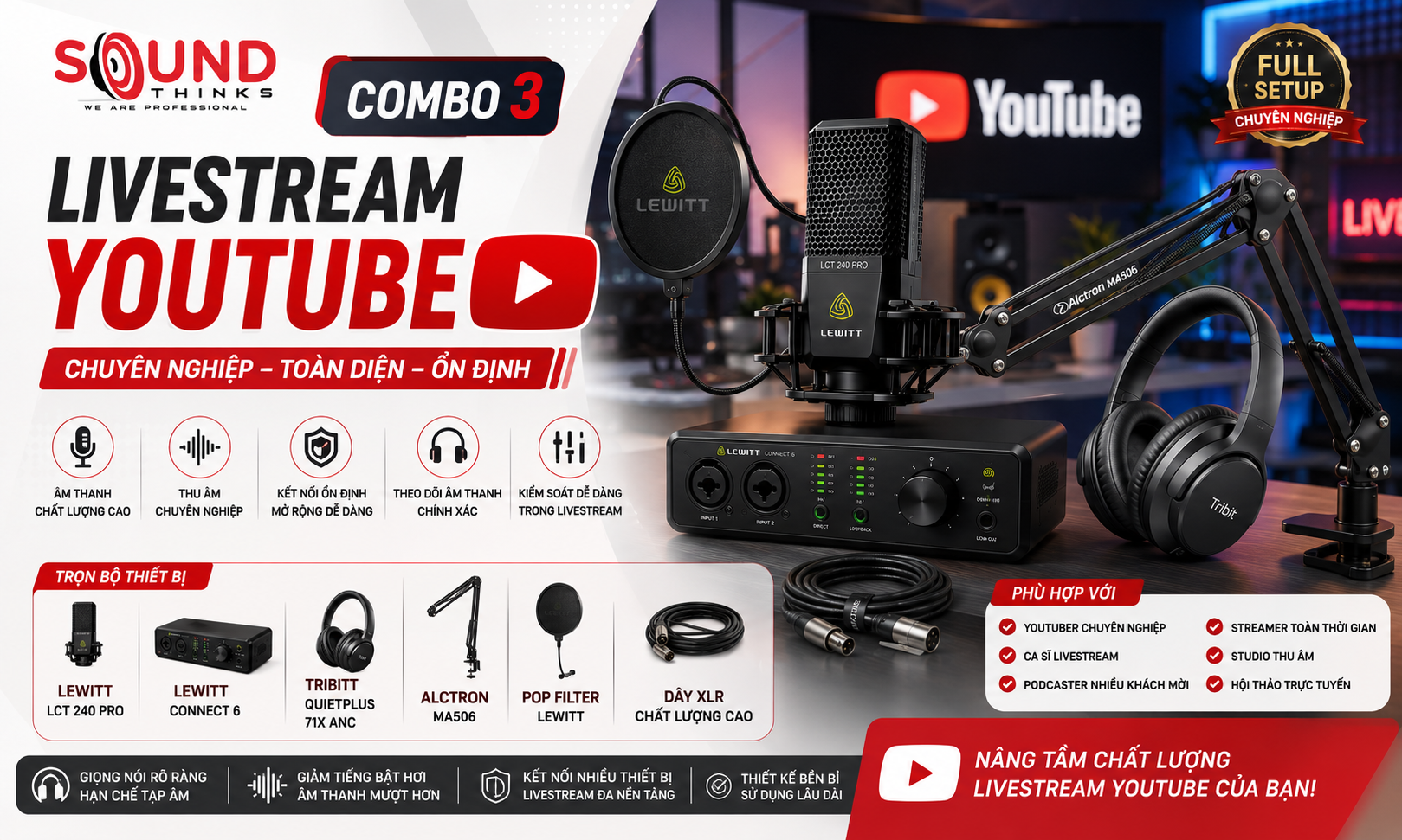 Combo 3 livestream YouTube chuyên nghiệp