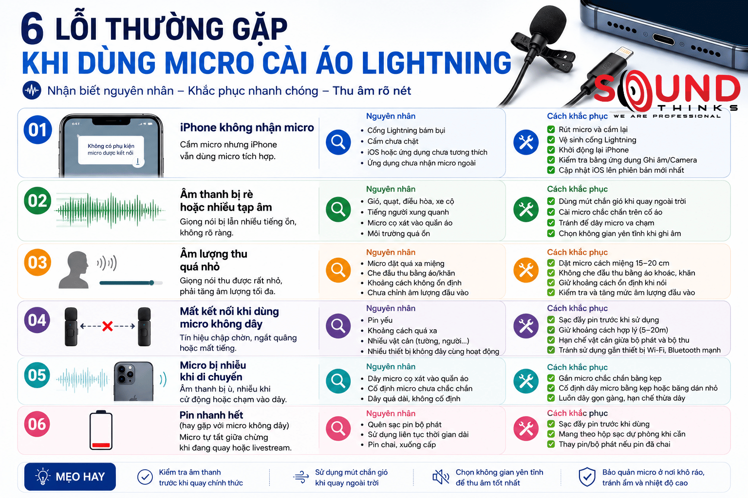 Lỗi Thường Gặp Khi Dùng Micro Cài áo Lightning