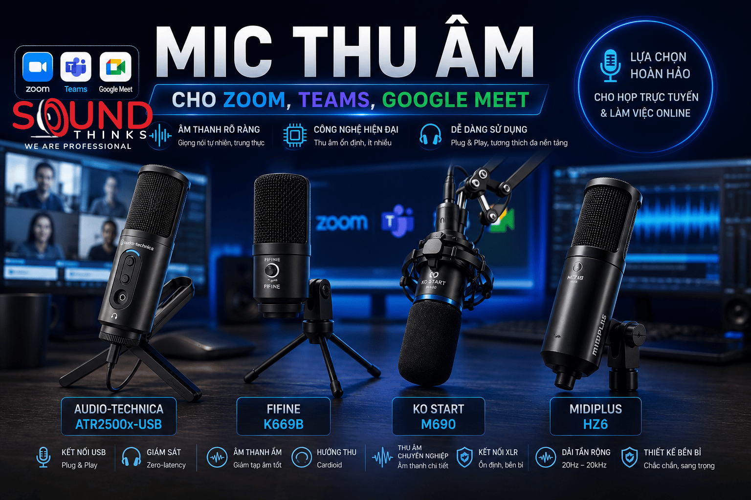 Mic Thu Âm Zoom, Teams, Google Meet