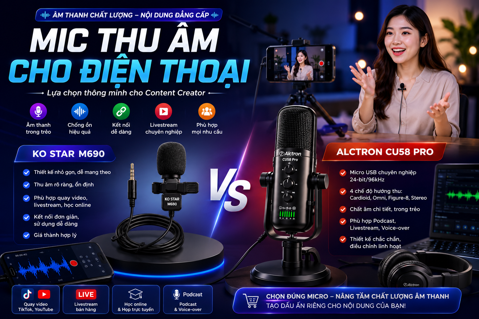 Mic Thu âm Cho điện Thoại