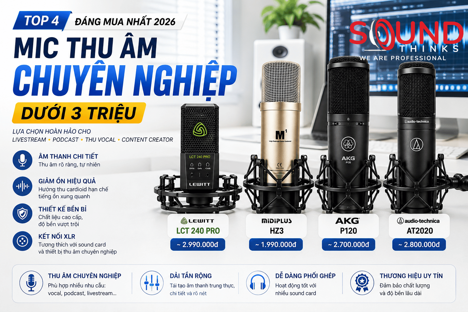 Top4 Mic Thu âm Chuyên Nghiệp Dưới 3 Triệu
