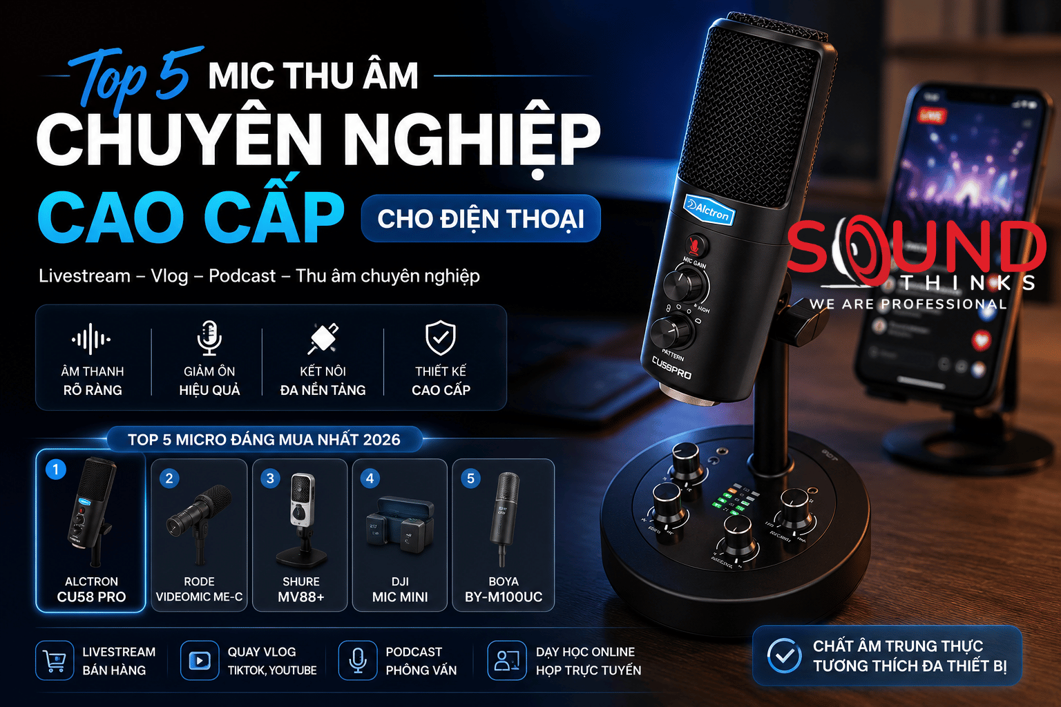 Top5 Mic Thu âm Chuyên Nghiệp Cao Cấp Cho Điện Thoại