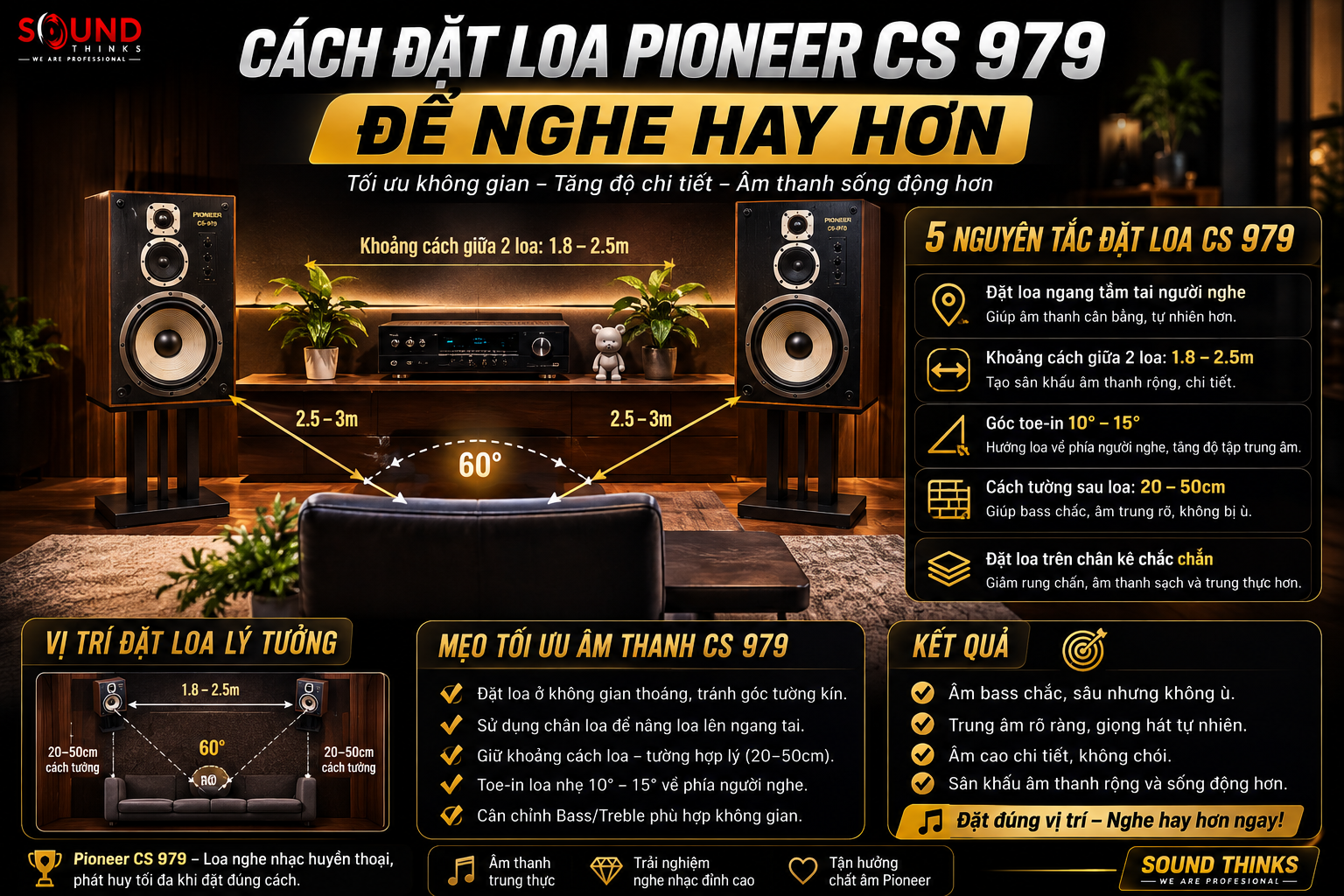 Cách đặt loa Pioneer CS 979 để nghe hay hơn