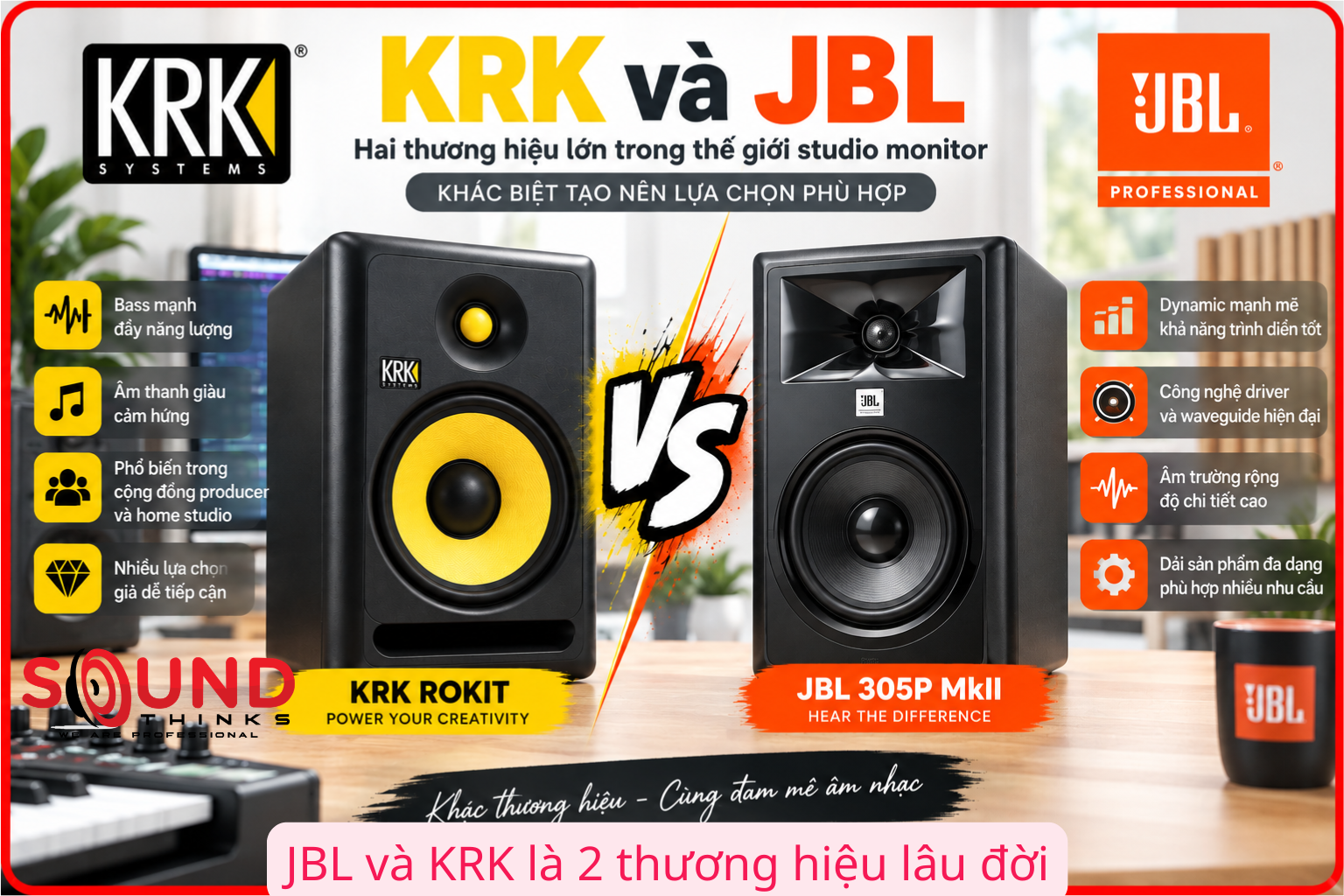 JBL và KRK là 2 thương hiệu lâu đời